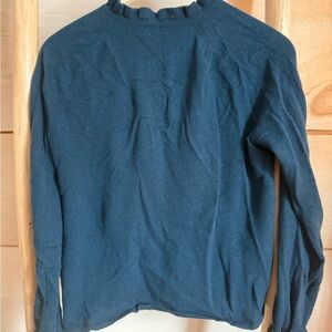 Garnet Hill Deep Blue cashmere ruffle neck Turtleneck Sweater